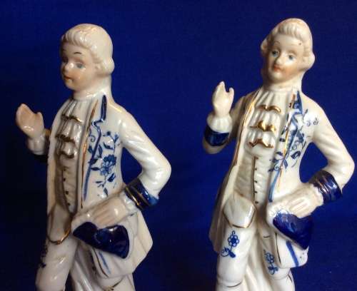 Blue and White Porcelain Victorian figures - 3 Pieces