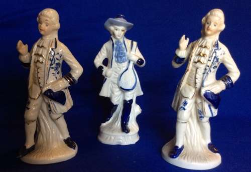 Blue and White Porcelain Victorian figures - 3 Pieces