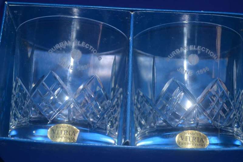 Vitria hand Cut Lead Crystal Whisky Glasses - Boxed