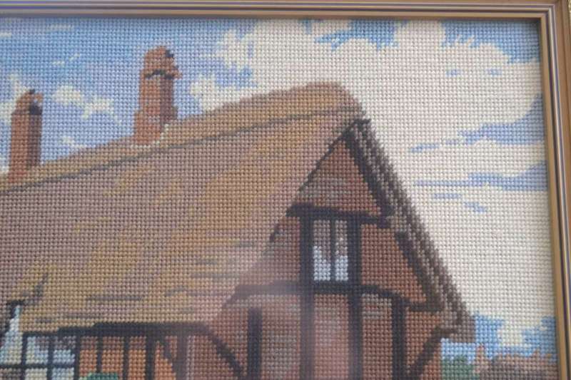 Vintage Tudor cottage Tapestry - Framed behind Glass