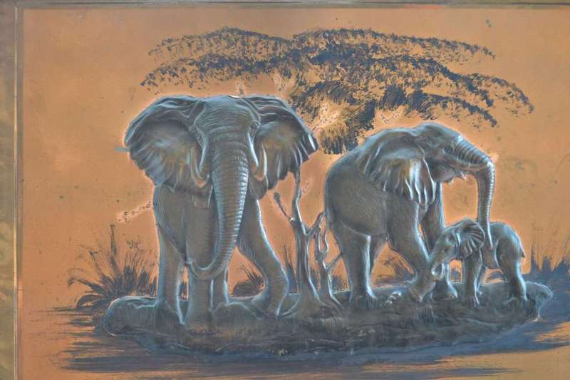 Vintage Copper Art Fireplace Screen - Elephants
