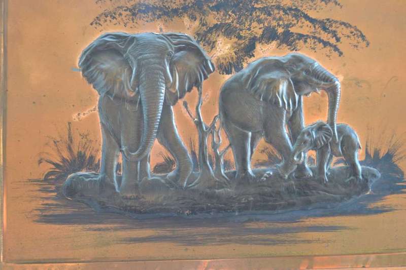 Vintage Copper Art Fireplace Screen - Elephants
