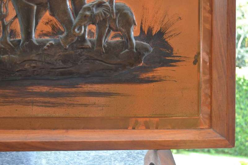 Vintage Copper Art Fireplace Screen - Elephants