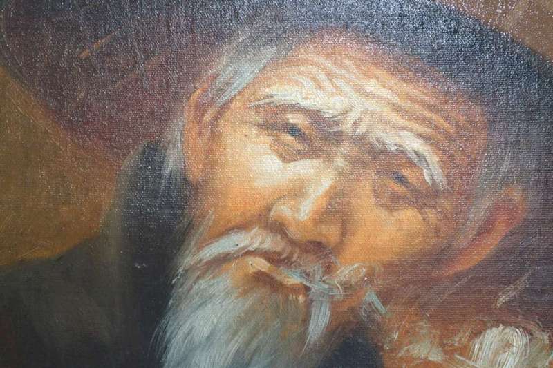 Original S.T. Wang Portrait of  a Man Smoking - Oil on canvas on Board