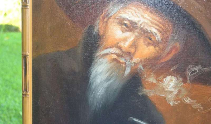 Original S.T. Wang Portrait of  a Man Smoking - Oil on canvas on Board