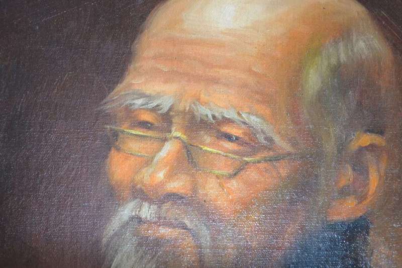 Original S.T. Wang Portrait of  a Man Smoking - Oil on canvas on Board