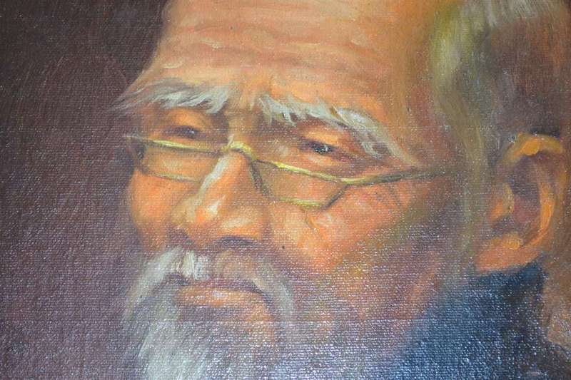 Original S.T. Wang Portrait of  a Man Smoking - Oil on canvas on Board