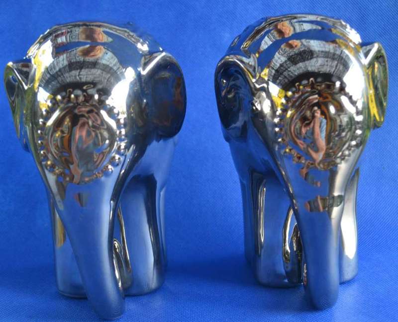 Pair of Silver Tone Ceramic Elephant Ornaments