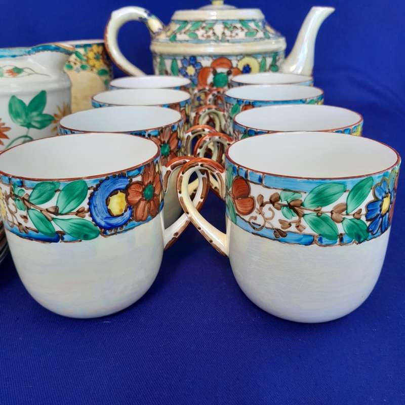 Assembled Vintage Hand Painted Art Deco Part Tea Set by KC Japan
