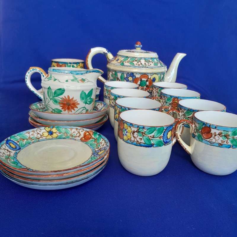 Assembled Vintage Hand Painted Art Deco Part Tea Set by KC Japan