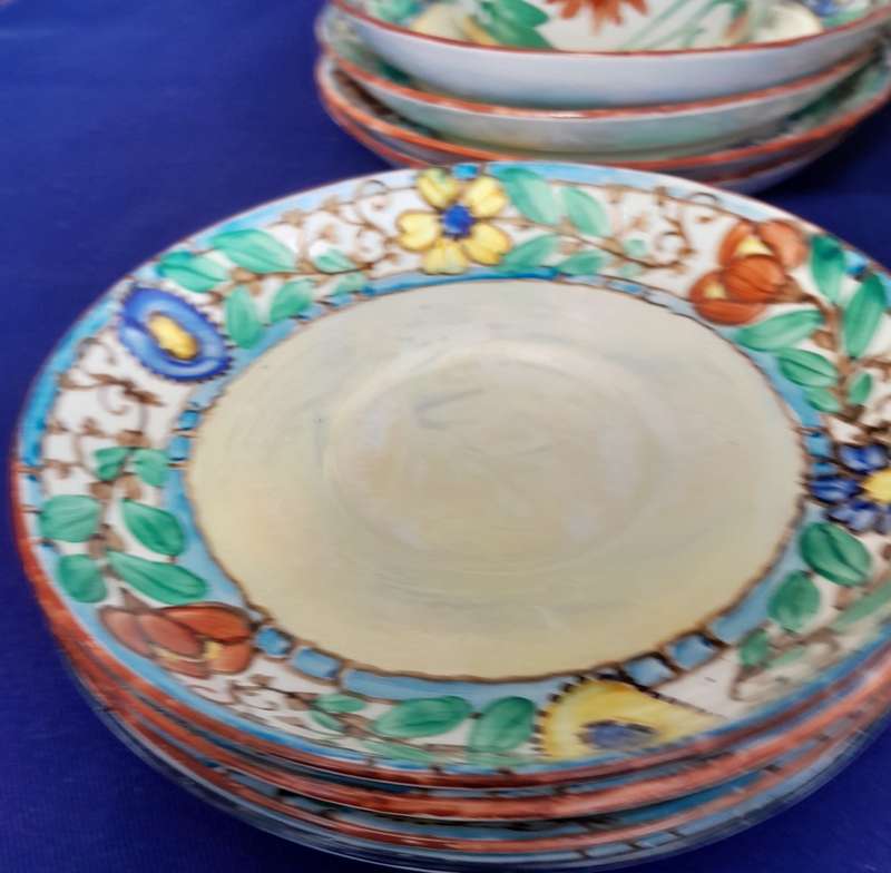 Assembled Vintage Hand Painted Art Deco Part Tea Set by KC Japan