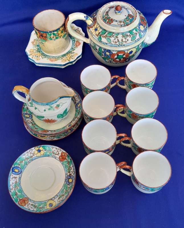 Assembled Vintage Hand Painted Art Deco Part Tea Set by KC Japan