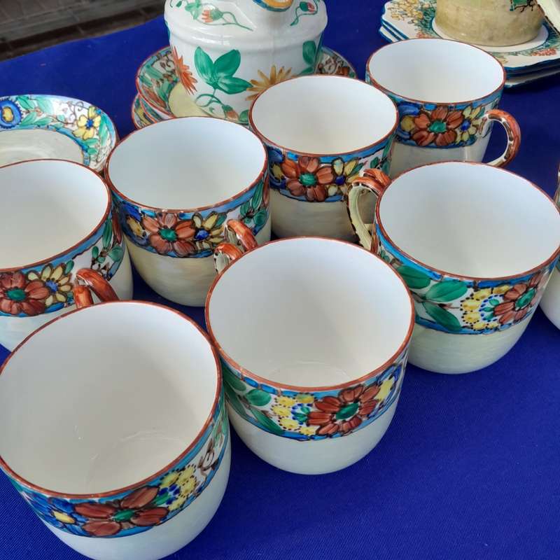 Assembled Vintage Hand Painted Art Deco Part Tea Set by KC Japan