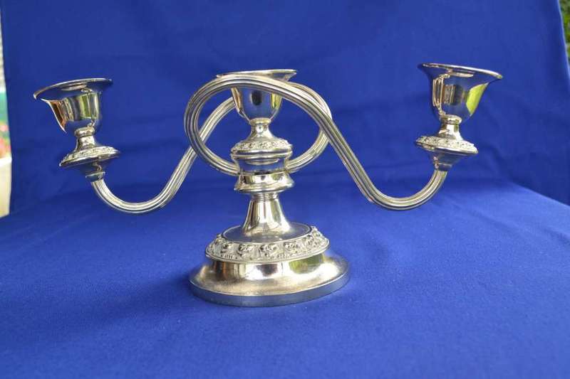 Small Vintage Three Arm Silver Plated Candelabra