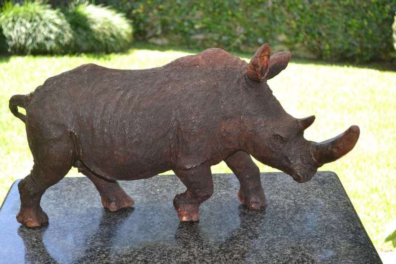 Large Wooden Hand Crafted Rhino - Justice Ncube
