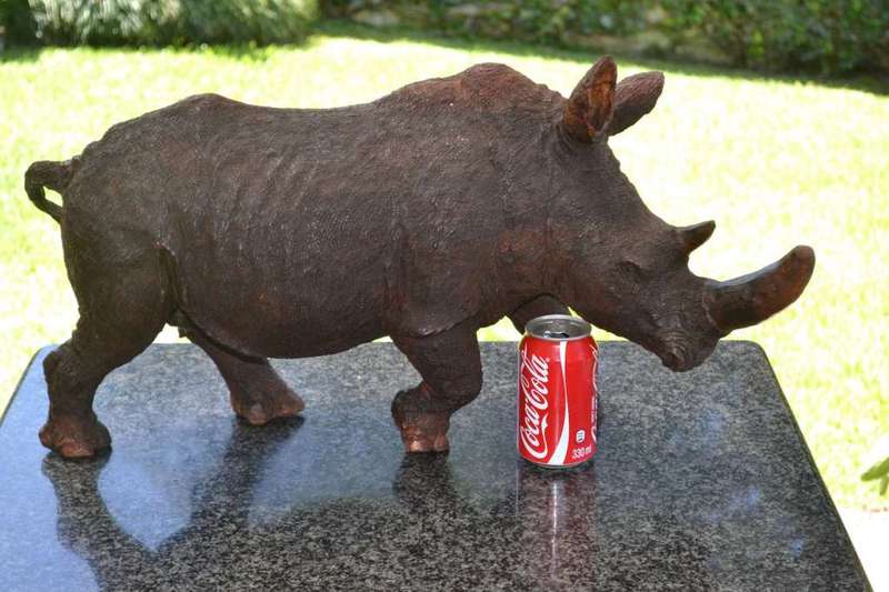 Large Wooden Hand Crafted Rhino - Justice Ncube