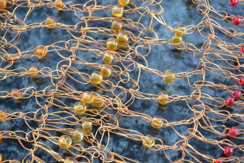 Decorative Vintage Woven Copper and bead Table Runner