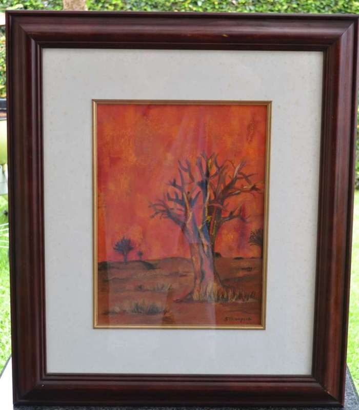 Original Painting Signed S Thompson in Heavy Mahogany Frame