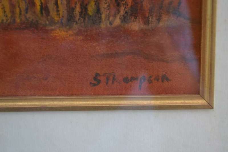 Original Painting Signed S Thompson in Heavy Mahogany Frame