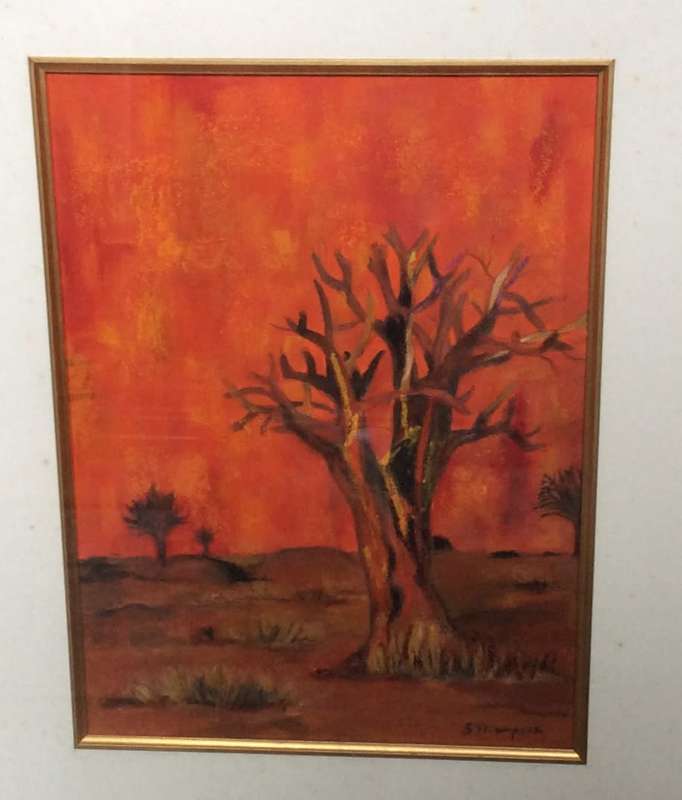 Original Painting Signed S Thompson in Heavy Mahogany Frame