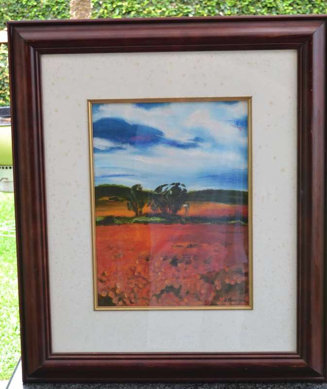 Original Painting Signed S Thompson in Heavy Mahogany Frame
