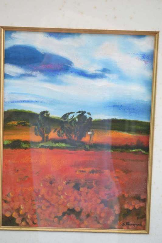 Original Painting Signed S Thompson in Heavy Mahogany Frame