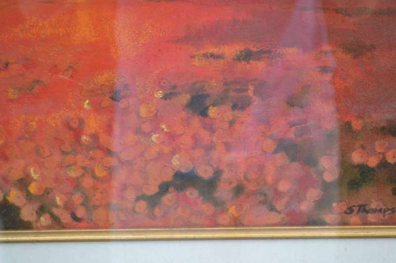 Original Painting Signed S Thompson in Heavy Mahogany Frame
