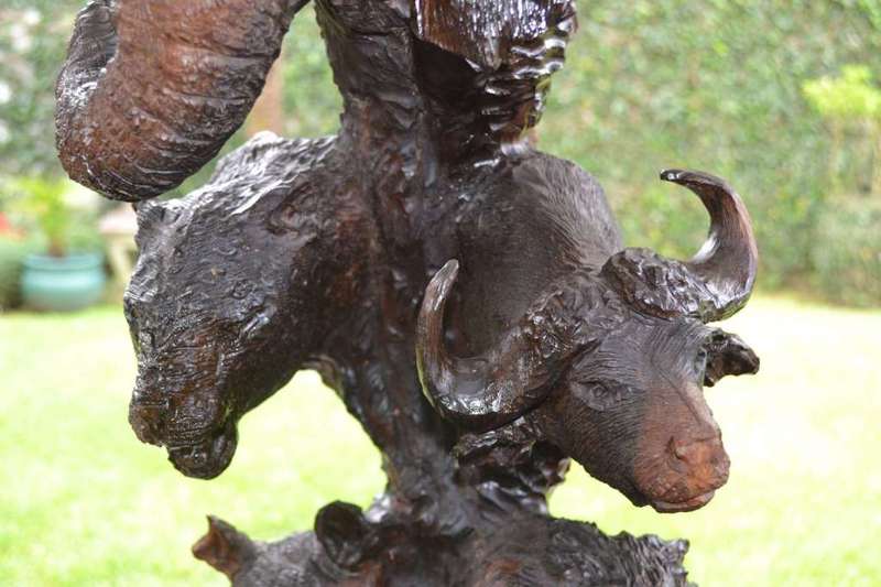 Large Totem Style Big 5 Wooden Carving
