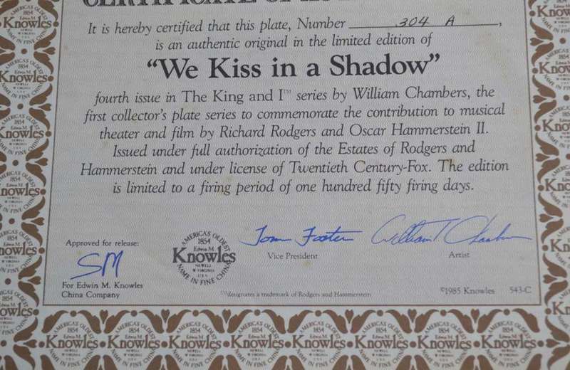 Knowles Vintage Porcelain Collectors Plate 1985 `We Kiss in a Shadow` with COA and Box