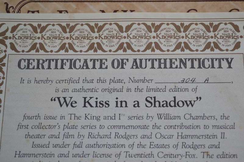 Knowles Vintage Porcelain Collectors Plate 1985 `We Kiss in a Shadow` with COA and Box
