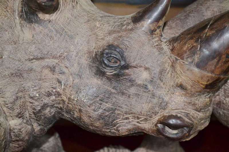 Justice Ncube - Large Double Rhino Wood Carving