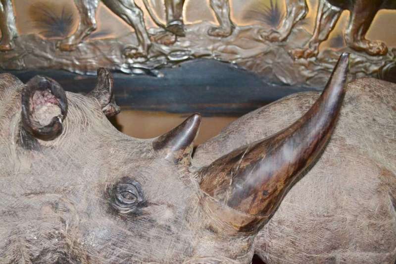 Justice Ncube - Large Double Rhino Wood Carving