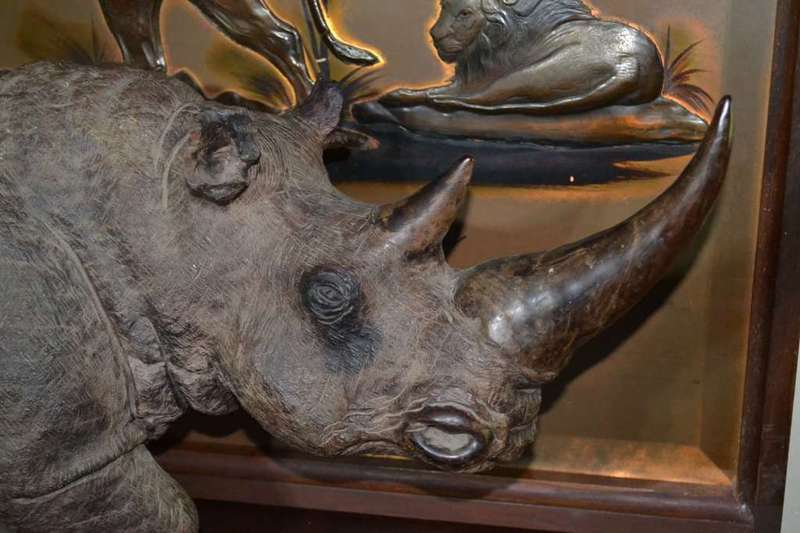 Justice Ncube - Large Double Rhino Wood Carving