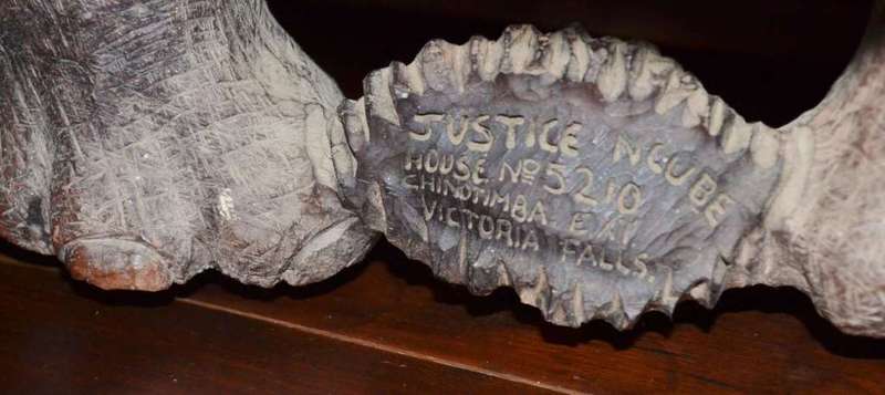 Justice Ncube - Large Double Rhino Wood Carving