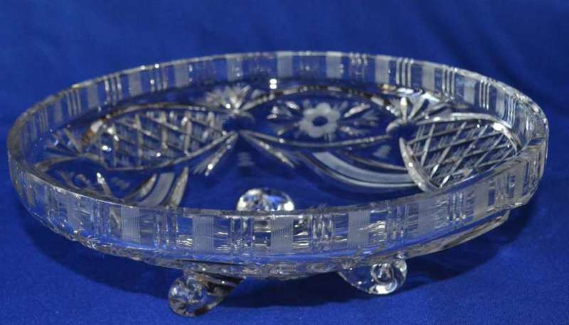 Cut Crystal Fruit Bowl on Three Scroll Feet