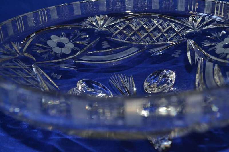 Cut Crystal Fruit Bowl on Three Scroll Feet