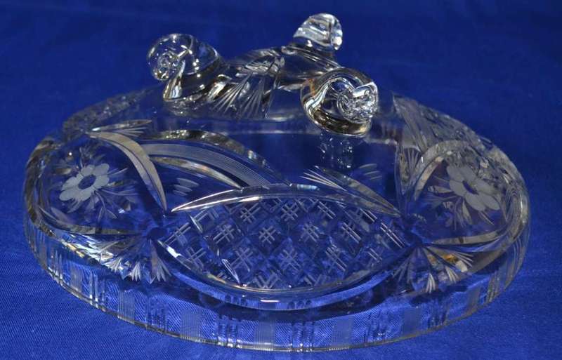 Cut Crystal Fruit Bowl on Three Scroll Feet