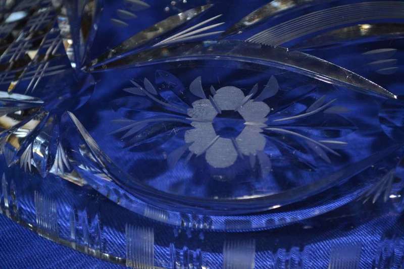 Cut Crystal Fruit Bowl on Three Scroll Feet