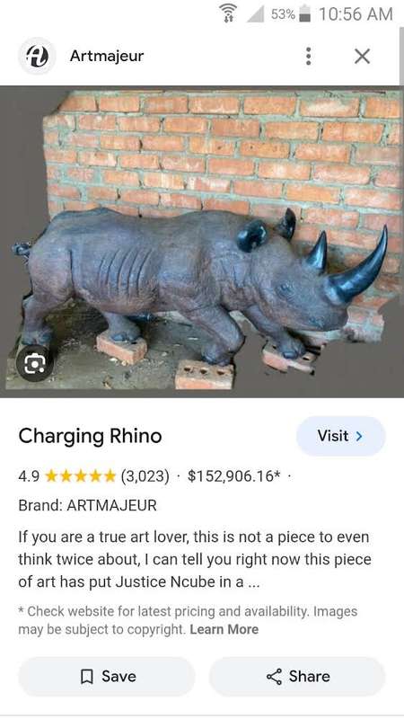 Large Wooden Hand Crafted Rhino - Justice Ncube