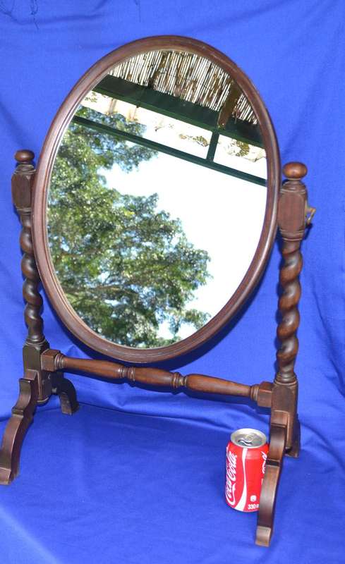Antique  Oval Dressing Table Mirror on Barley Twist Stand