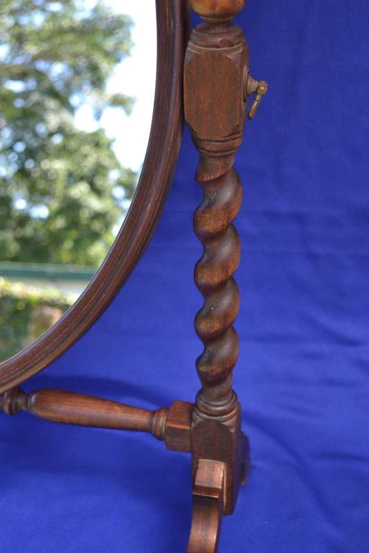 Antique  Oval Dressing Table Mirror on Barley Twist Stand