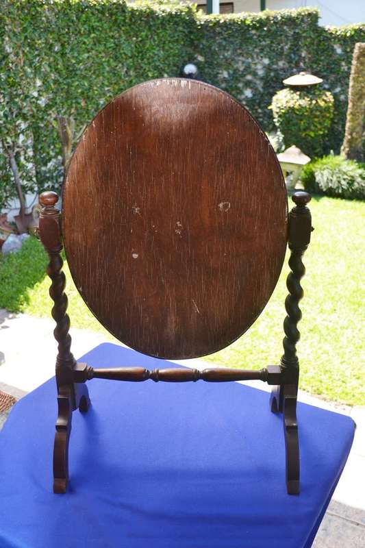 Antique  Oval Dressing Table Mirror on Barley Twist Stand