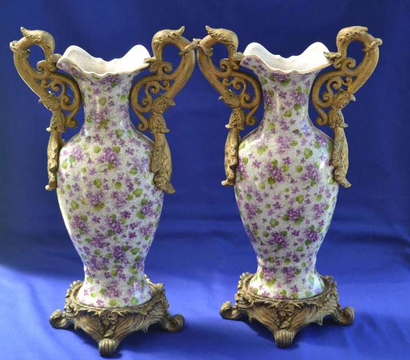 Pair of Vintage China Xiong Ying  Dragon Crackle Vases