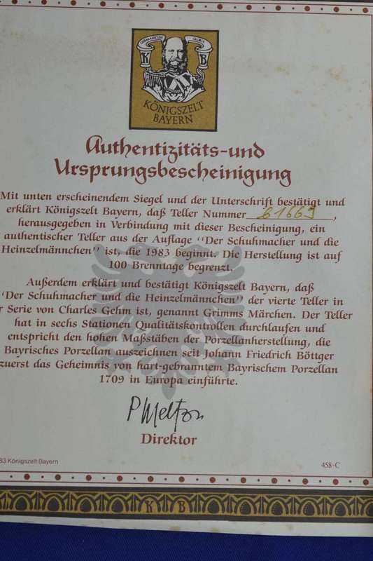 Konigszelt Bayern Der Schunmacher und de Heinzelmanchen Collectors Plate with COA