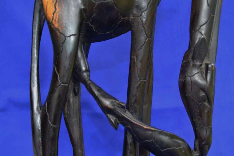 Abstract Style Carved Wooden Mother and Baby Giraffe