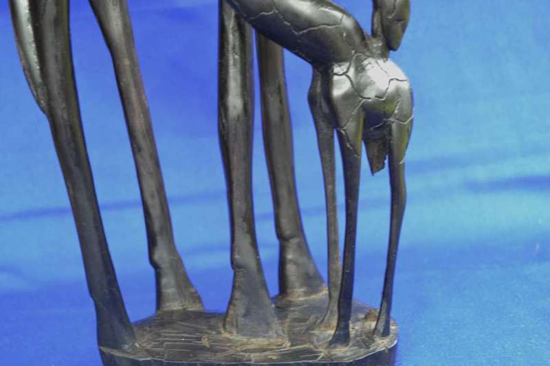 Abstract Style Carved Wooden Mother and Baby Giraffe