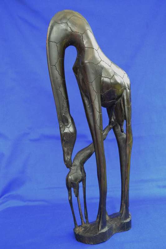 Abstract Style Carved Wooden Mother and Baby Giraffe