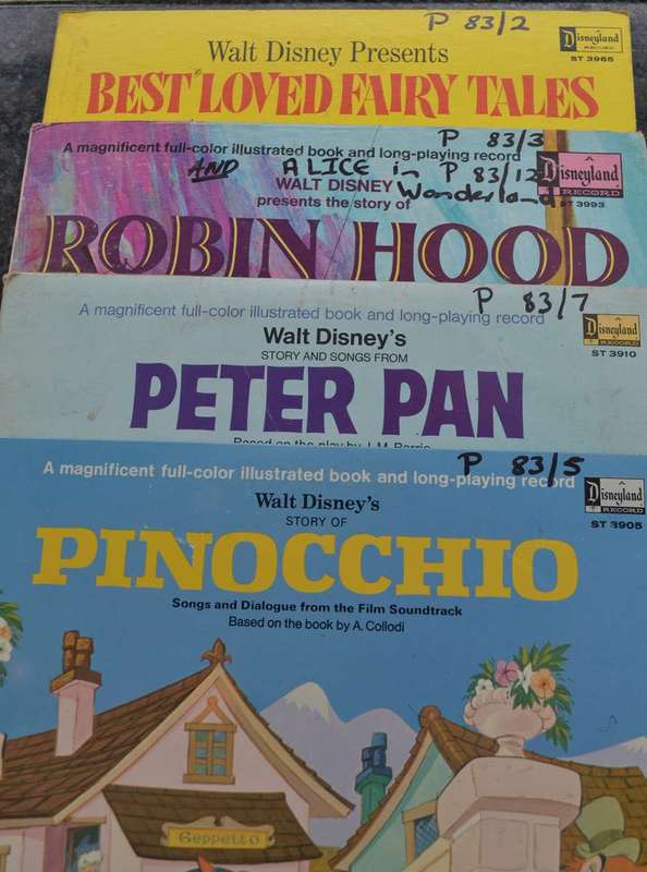 Various Vintage Vinyl Record  and Book Children`s stories -Disneyland