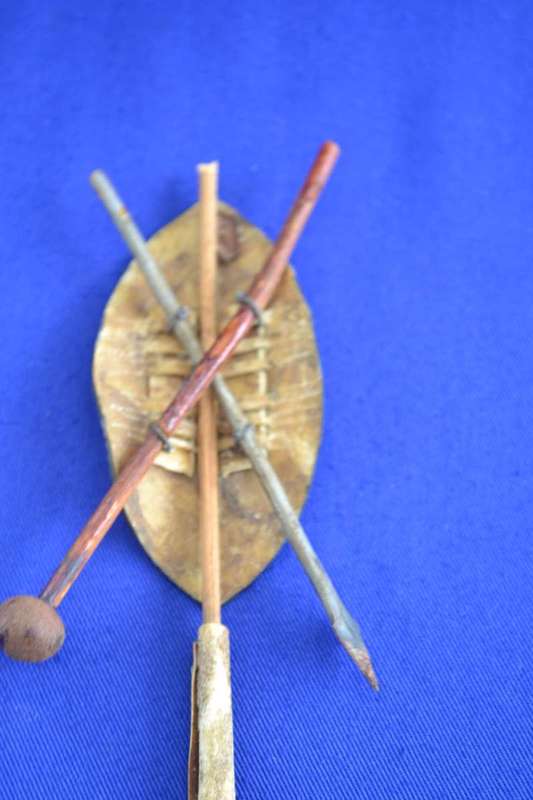 Traditional Masai Carved Wooden Figures and Miniature Hide Shield