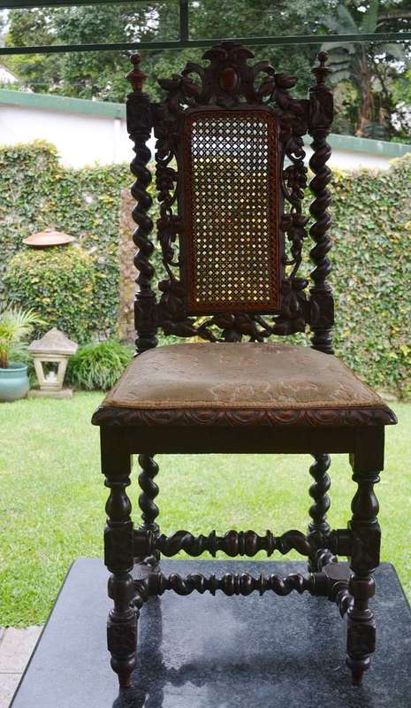Antique Carved Oak Barley Twist  High Backed  Chair